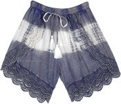 Steel Blue Cross Shorts with Tie Dye and Crochet Bottom