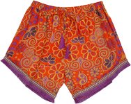 Floral Orange and Purple Cotton Lounge Shorts [8113]