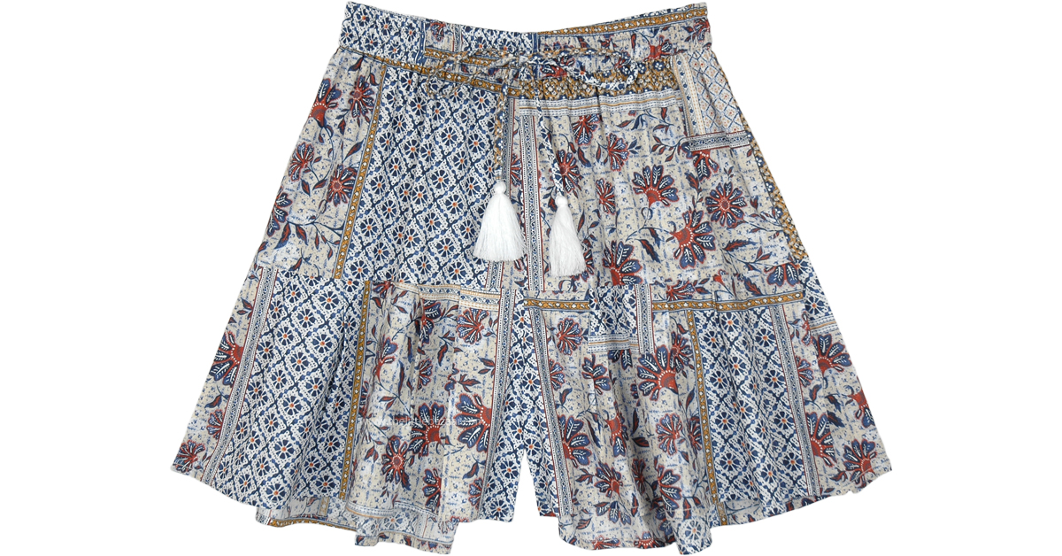Classy Floral Rayon Modal Shorts with Tassels | Shorts | Off-White ...