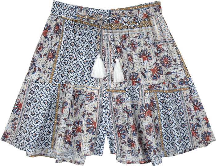 Classy Floral Rayon Modal Shorts with Tassels | Shorts | Off-White ...