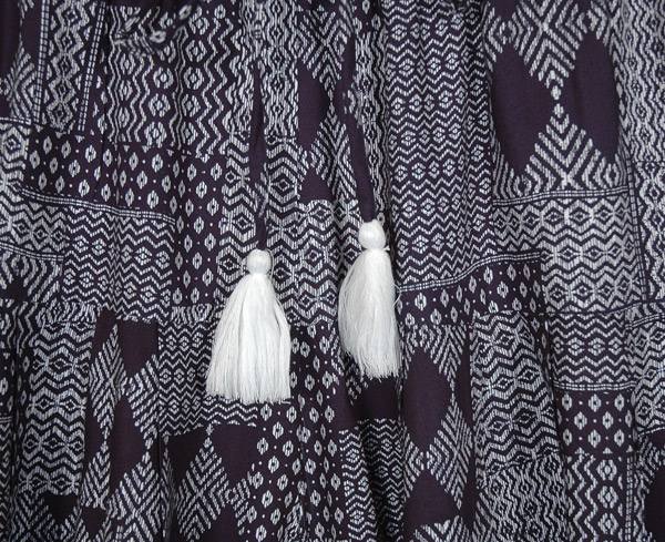 Black White Boho Cotton Skort with Tassels