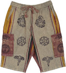 Himalayan Inspired Woven Cotton Bermuda Shorts in Beige [8571]