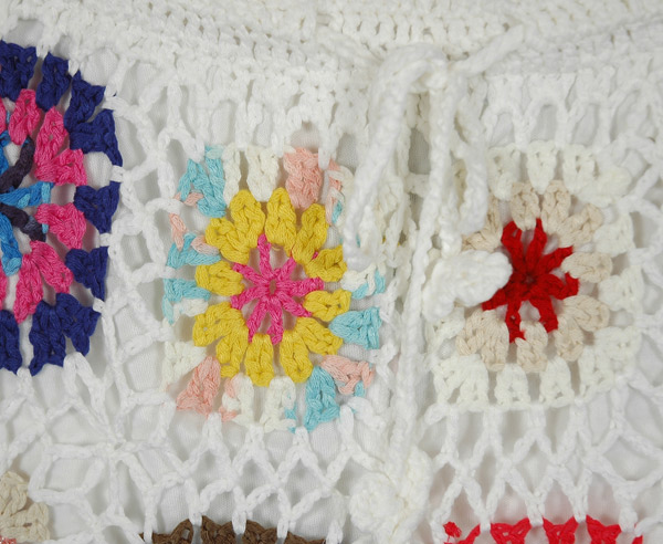 Snowy White All Crochet Shorts with Multicolored Floral Design
