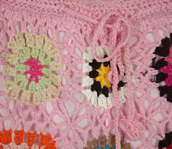 Pink Blossoms Crochet Shorts with Multicolored Flowers