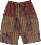 Brown Toned Cotton Half Pants with Cargo Pockets [8728]