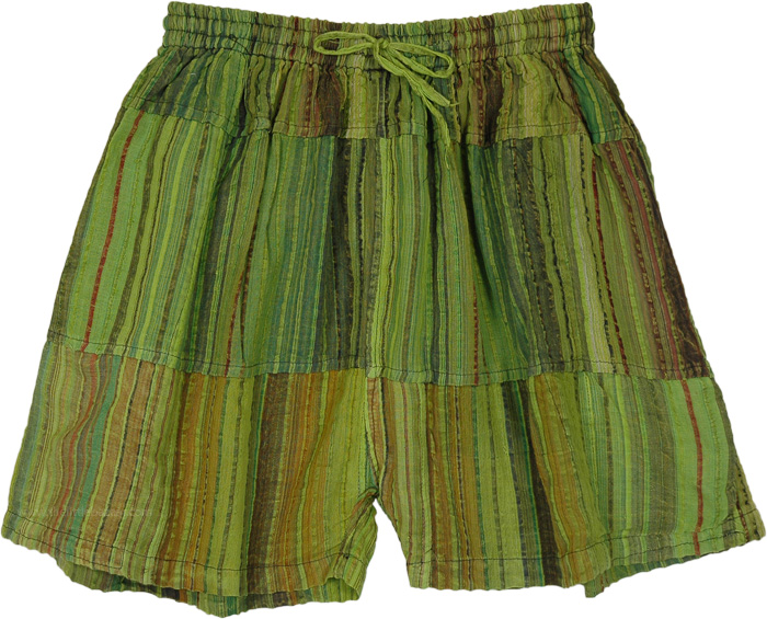 Japanese Basil Striped Cotton Unisex Hippie Shorts