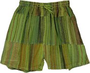 Seaweed Striped Bohemian Cotton Unisex Shorts in Green [8903]