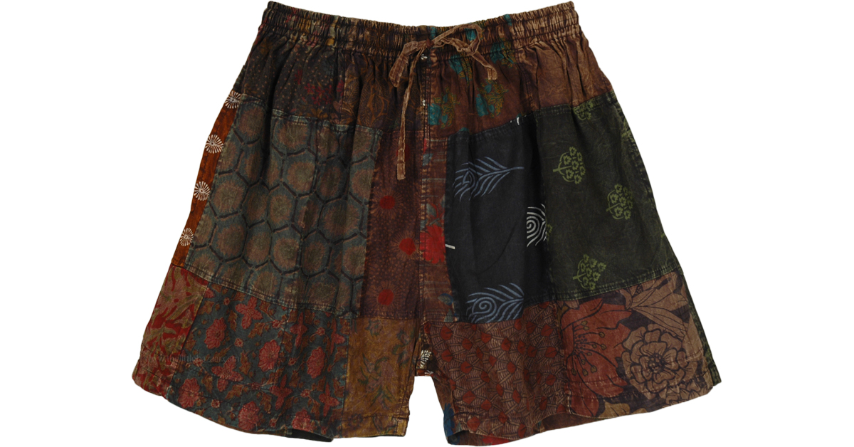 Muddy Flowers Brown Cotton Patchwork Shorts | Shorts | Brown Muddy Flowers Brown Cotton Patchwork Shorts | Shorts | Brown