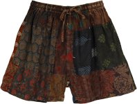 Muddy Flowers Brown Cotton Patchwork Shorts