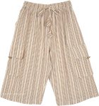 Bamboo Beige Striped Bermuda Cargo Cotton Shorts