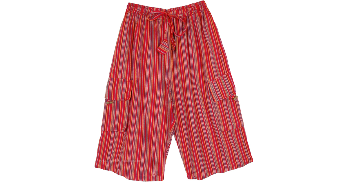 Striped Red Unisex Gypsy Bermuda Cargo Shorts | Shorts | Red | Split ...