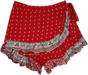 Red Bellina Boho Shorts with Wrap Style