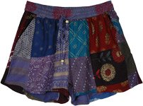 Mixed Patchwork Bohemian Cotton Bermuda Shorts with Pockets