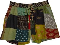 Multi Patchwork Shorts with Elastic Waist and Drawstring [9373]