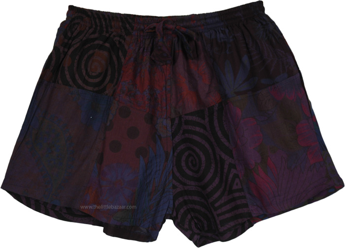 Violet Beauty Patchwork Cotton Shorts with Drawstring | Shorts | Purple ...