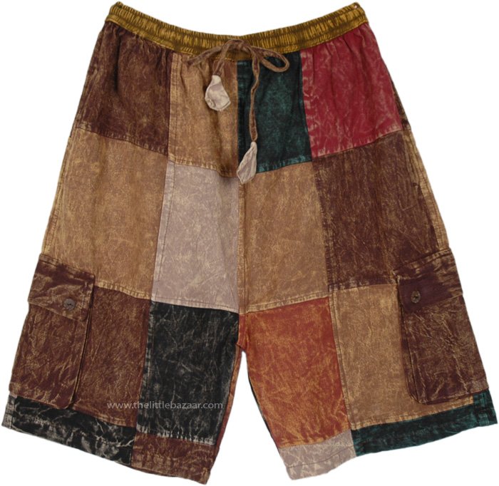 Earthy Love Patchwork Hippie Unisex Shorts