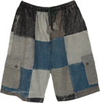 Blue, Black and Grey Square Summer Cotton Boho Shorts [9463]