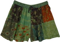 Green Fields Patchwork Girls Shortie Shorts