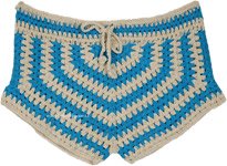 Beige and Blue Crochet Shorts  [9541]