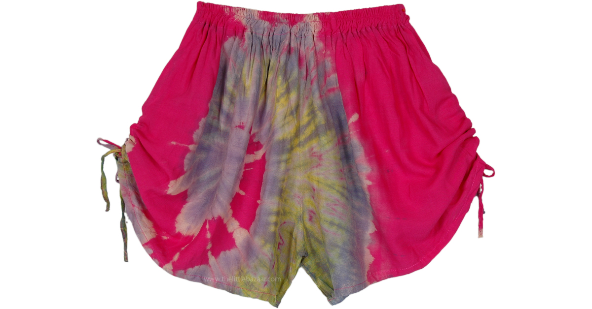 Playful Swirly Pink Tie Dye Side-Tie Shorts | Shorts | Pink | Misses ...