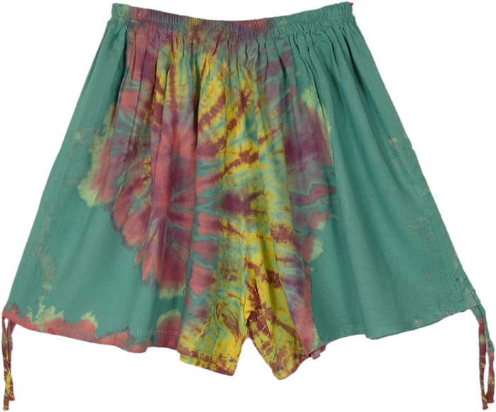 Swirly Sage Green Tie Dye Side-Tie Shorts