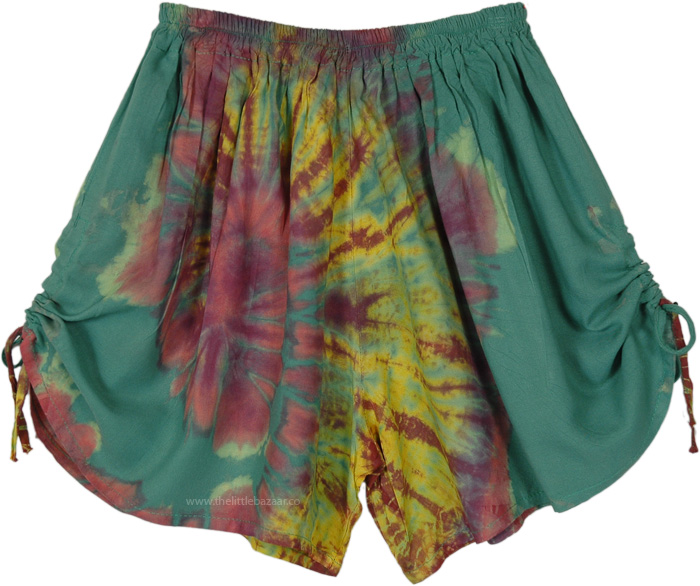 Swirly Sage Green Tie Dye Side-Tie Shorts | Shorts | Green | Misses ...