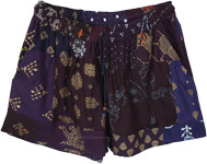 Blue Multi Patchwork Shorts with Elastic Waist and Drawstring [9835]