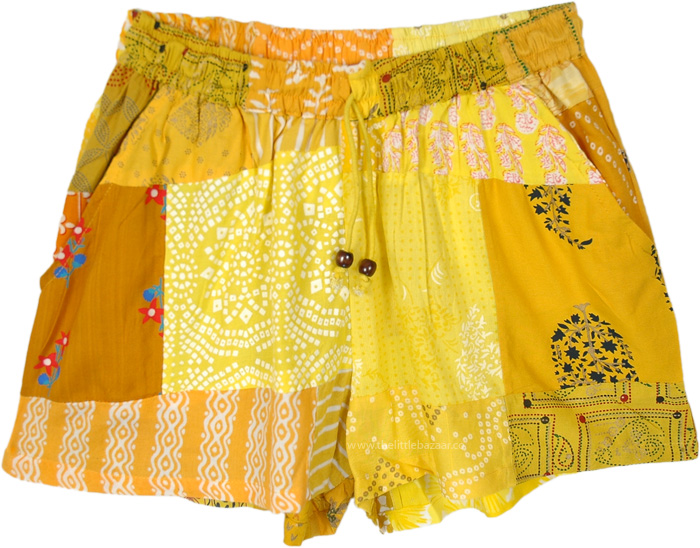 Warm Yellow Assorted Patchwork Fun Shorts