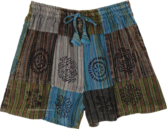 Shades Of The Night Patchwork Hippie Shorts