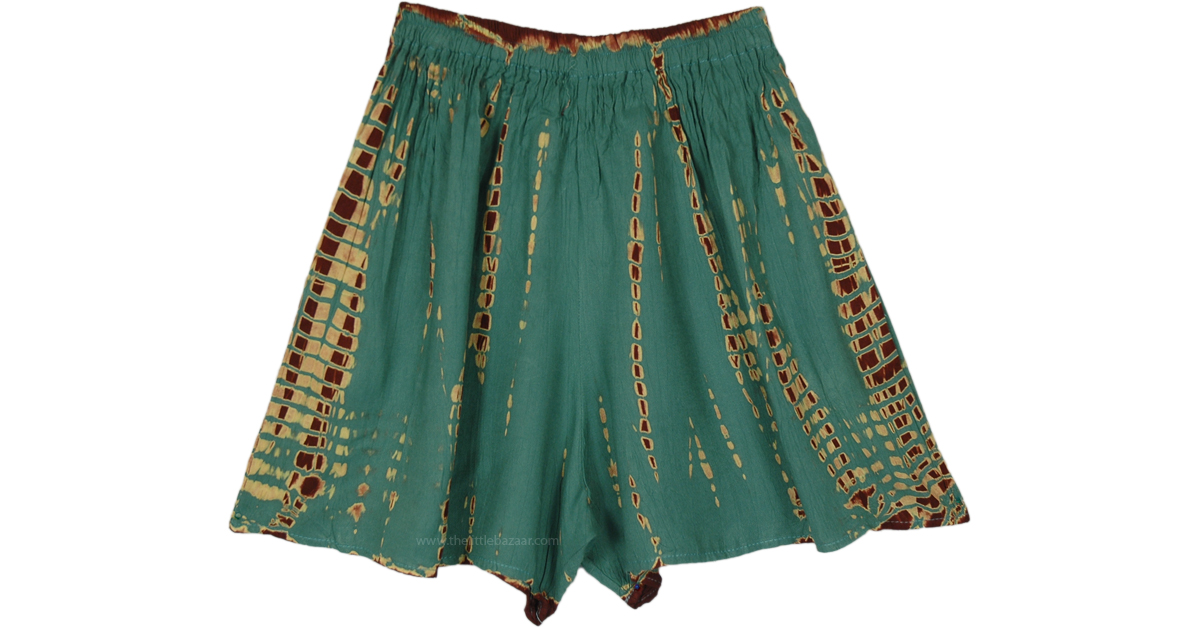 Meadow Green Tie Dye Boho Shorts with Pockets | Shorts | Green | Beach ...