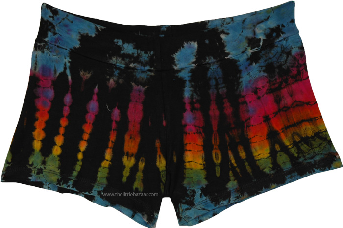 Multicolor Tie Dye Black Soft Stretchy Shorts