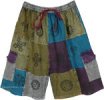 Olive Teal Patchwork Unisex Festival Long Shorts