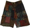 Unisex Orange Hippie Cotton Patchwork Half Pants