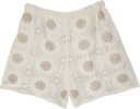 Beige Cream Floral Embroidered Crochet Shorts