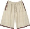 Bohemian Beige Woven Long Cotton Shorts with Pockets