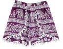 Unisex Purple Blue Hippie Cotton Patchwork Cargo Shorts