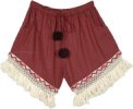 Classy Maroon Cotton Shorts with Crochet Tassels and Poms