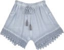 Cloud Grey Gypsy Summer Shorts with Crochet Hem