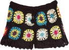 Black Bohemian Crochet Shorts with Multicolored Flowers