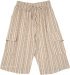 Bamboo Beige Striped Bermuda Cargo Cotton Shorts