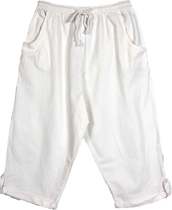 White Shorts with Front Pockets and Drawstrings