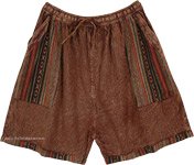 Rustic Brown Tribal Trim Long Shorts with Pocket