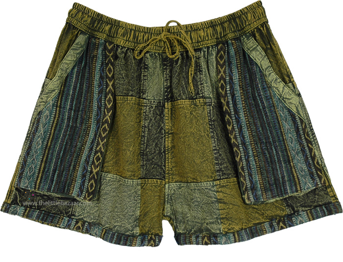 Lush Woodlands Patchwork Cotton Shorts