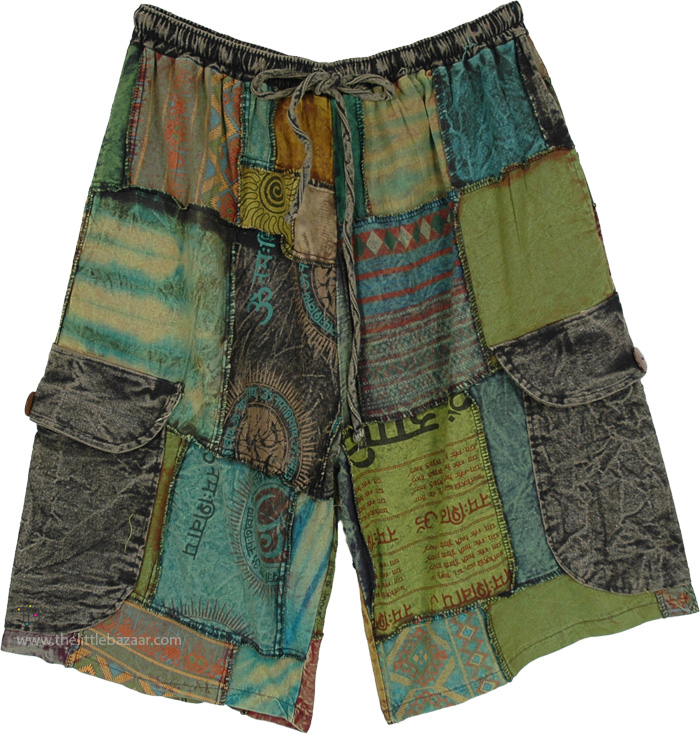 Island Green Mixed Media Handcrafted Cargo Shorts