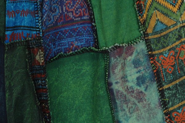 Blue Green Patchwork Cargo Festival Shorts