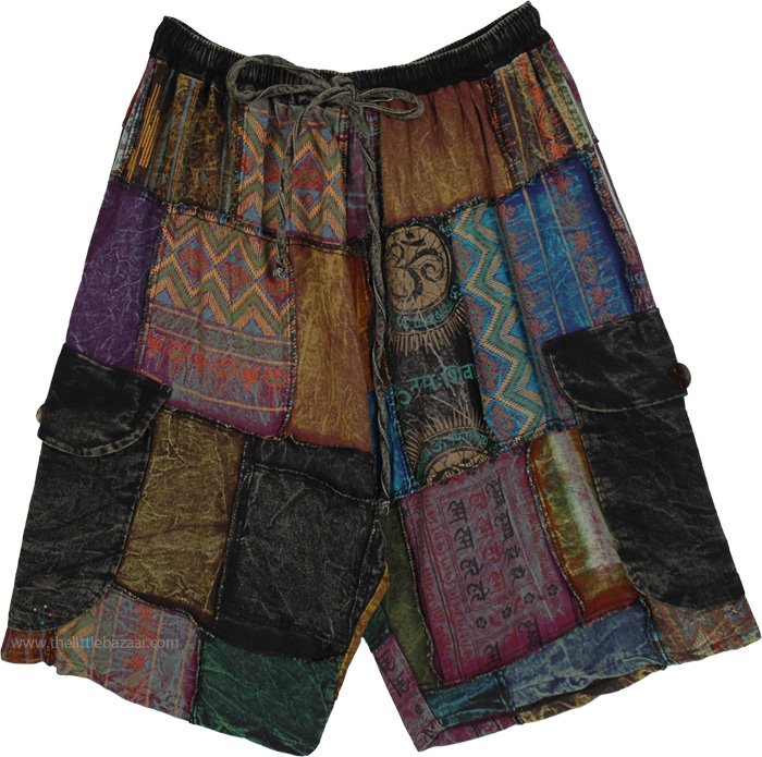 Kaleidoscope Boho Patchwork Cargo Adventure Shorts