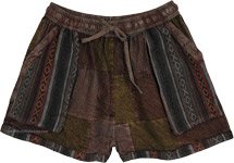 Rock Brown Patchwork Cotton Shorts