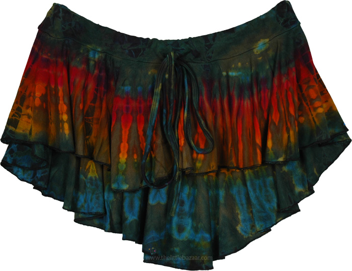 Blazing Crimson Ruffled Tie-Dye Hipster Skort