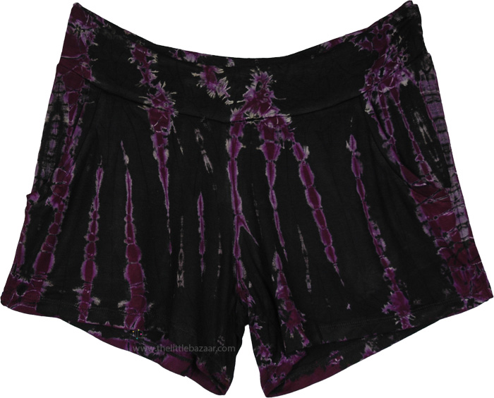 Gothic Purple Drip Tie-Dye Shorties with Pockets