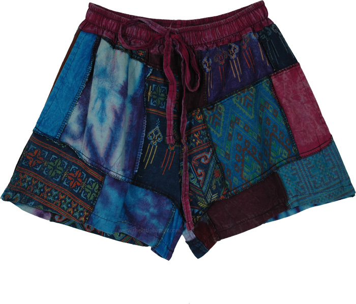 Aloha Tie-Dye Boho Patchwork Drawstring Shorts